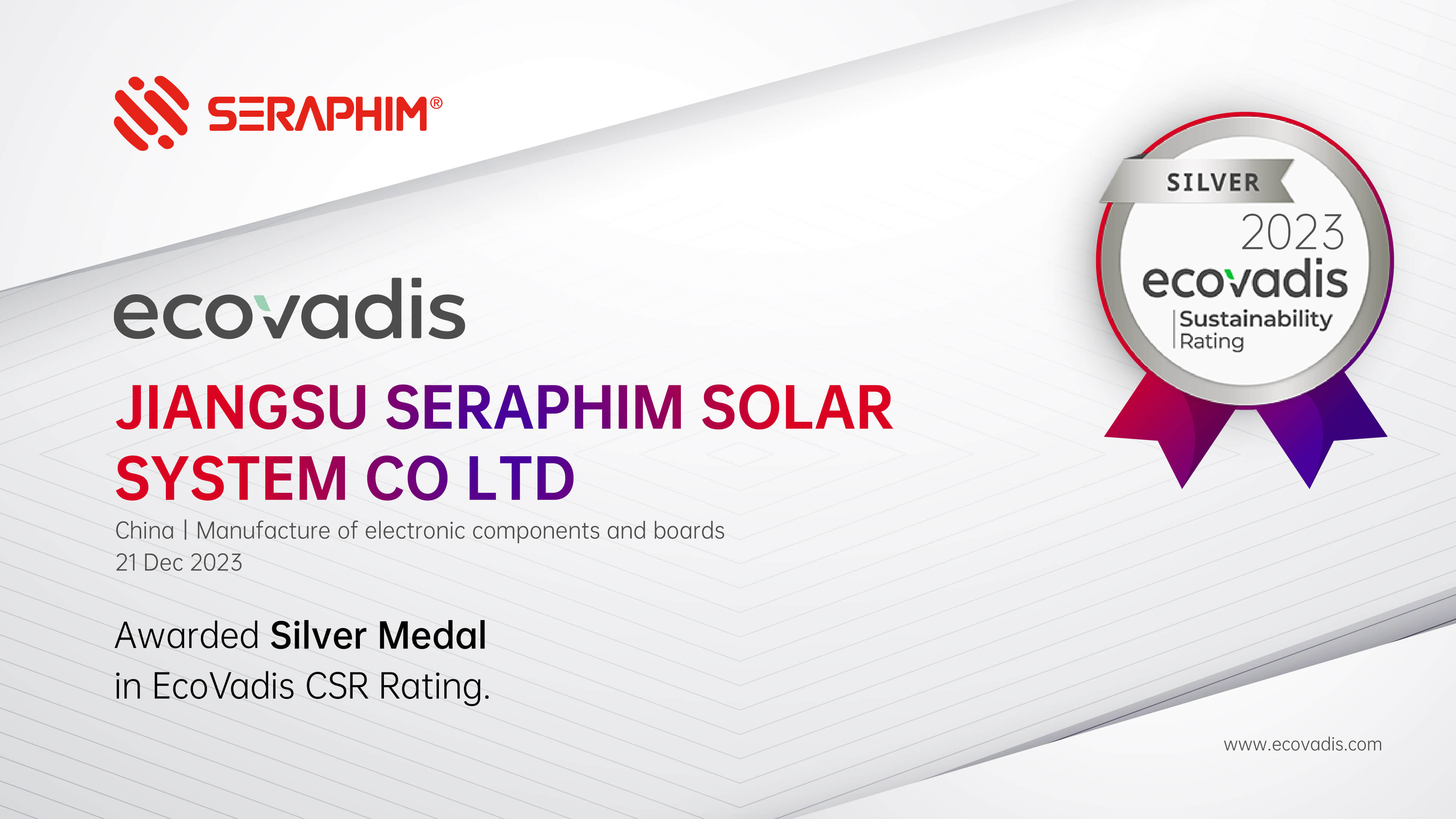 EcoVadis Silver Medal in CSR Rating